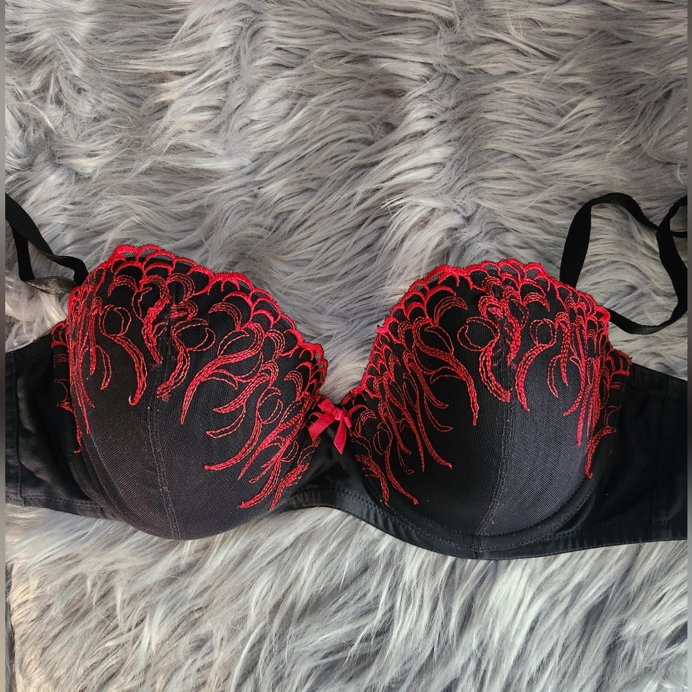 Elegant Black and Red Lace Bra